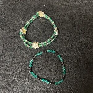 Green and Black Beaded Bracelets with Star Accents